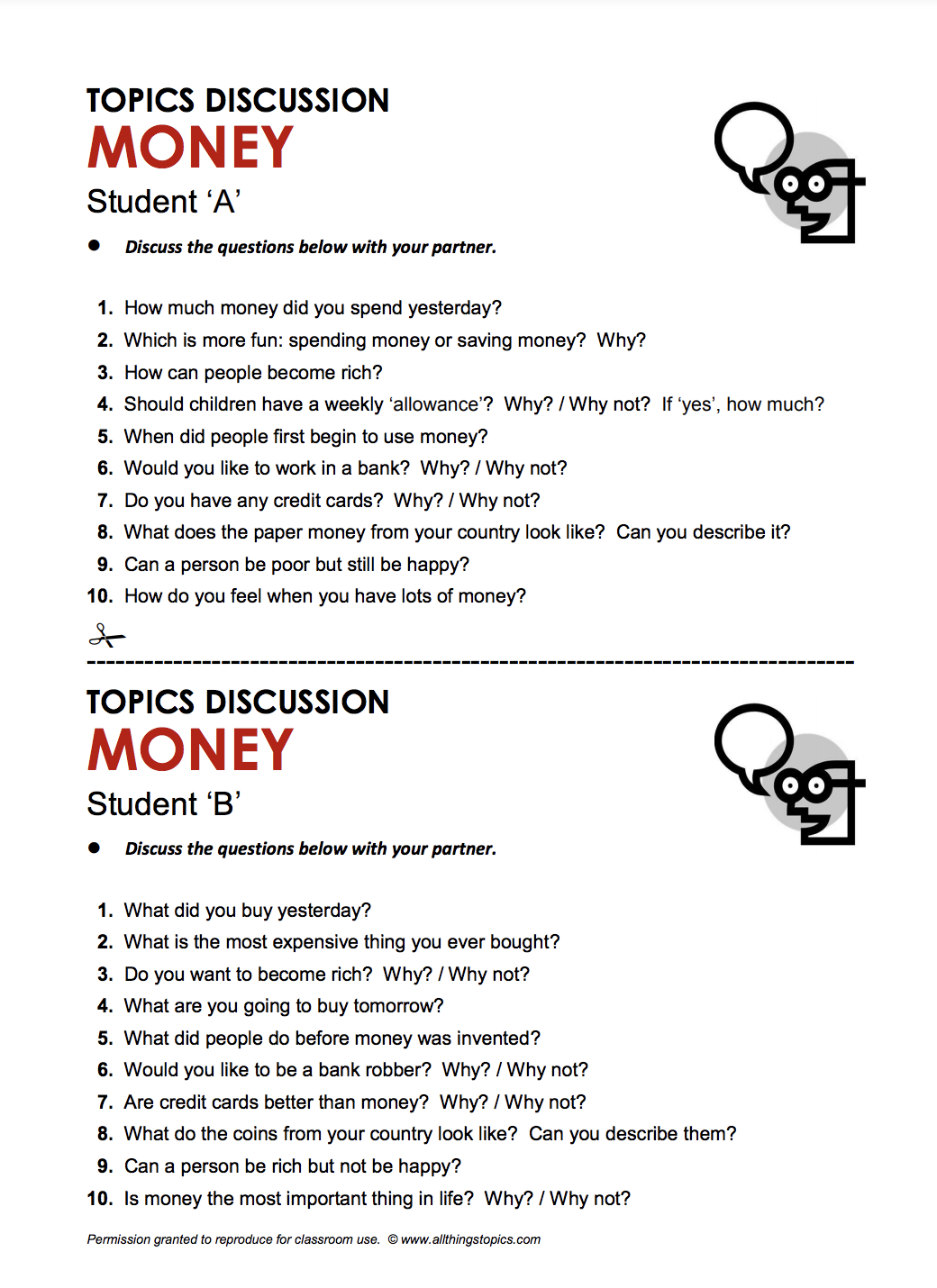 ESL Conversation - Money - Free Handouts - ESLfriend.com