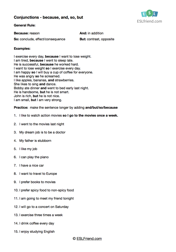 Conjunctions and Transitions - Free grammar worksheets - ESLfriend.com